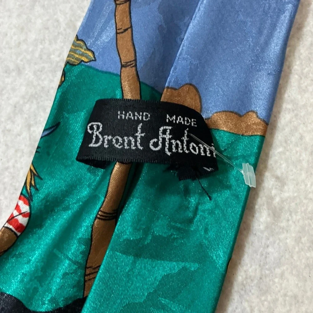 Brent Antoni Hand Made Tie Banking Better in the Bahamas Pirate Graphic Blue